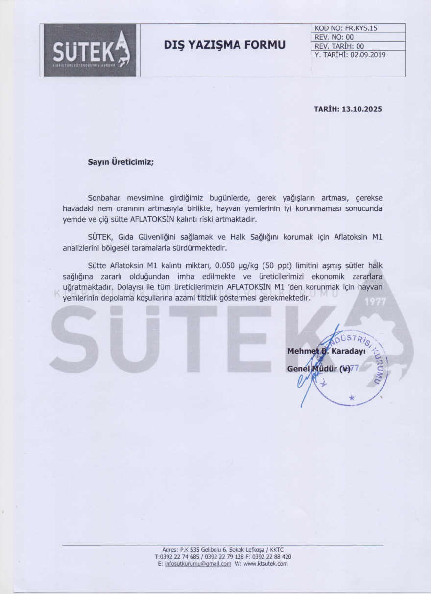ÜRETİCİ BİLGİLENDİRME (AFLATOKSİN M1)