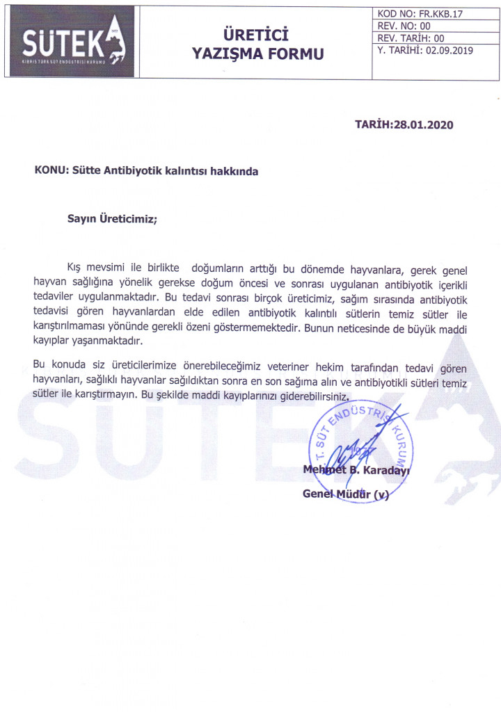 Üreticilerin Dikkatine: Sütte Antibiyotik Kalıntısı.